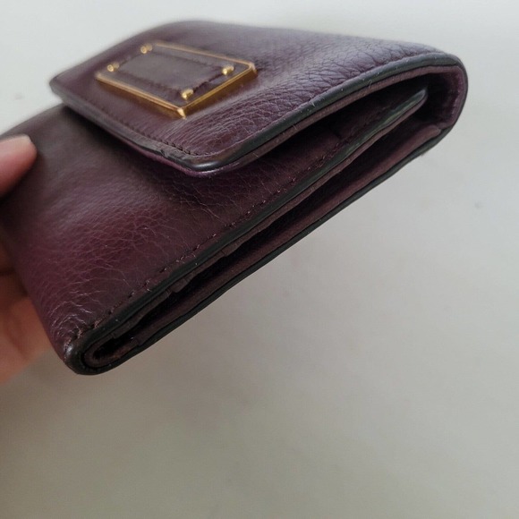 MARC JACOBS Logo Medium Trifold Wallet Compact Solid Purple Leather 3in1 - Picture 11 of 12